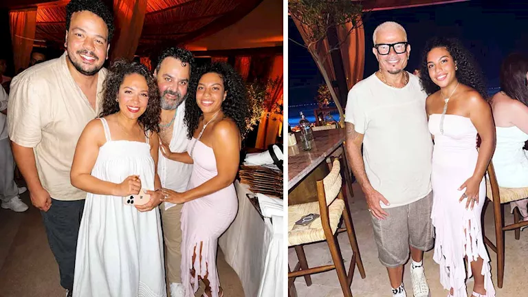 بالصور..دنيا سامي ومصطفى غريب مع عمرو دياب في الساحل